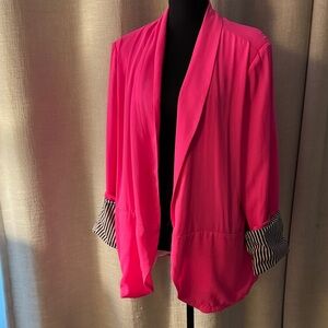 Vibrant Pink Blazer with Striped Cuffs